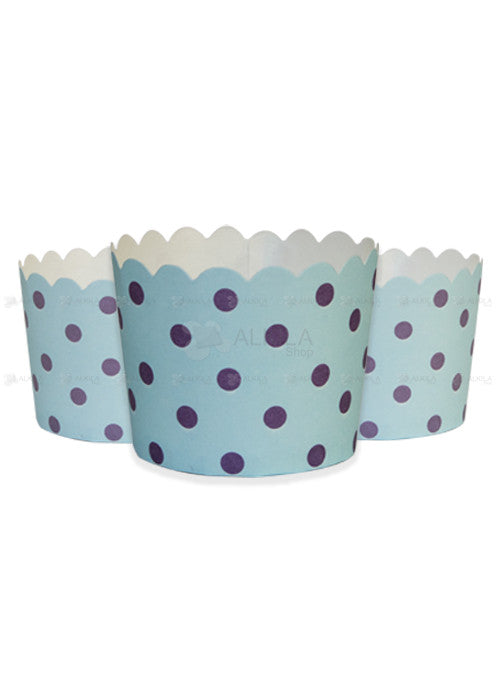 Vasitos para Cupcakes Azul bolitas Moradas (25 pzas) - Alkila Shop