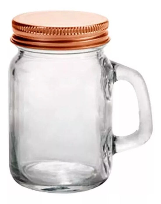 Mason Jar Mini Con Asa 4 Oz Vaso Frasco Tarro Vasito Tapa Cobre 12 Pack