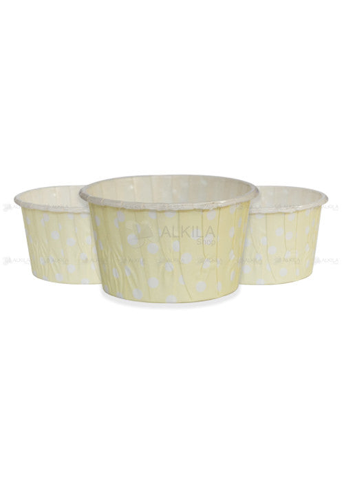 Vasitos de papel encerado para Cupcake Amarillo Pastel bolitas Blancas (25 pz) - Alkila Shop