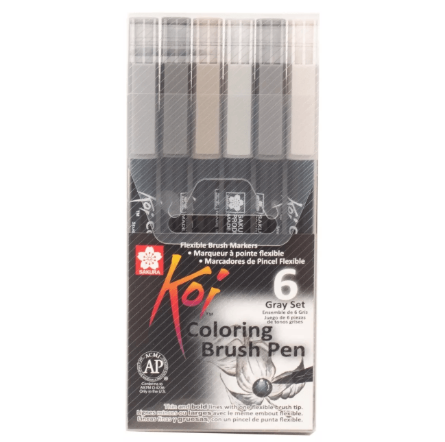 Marcadores Pinceles Flexible Grises Koi Brush Pen 6 P Sakura 