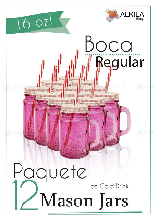 Ice Cold Drink c/Asa Rosa 16oz con Tapa Mantel y Popote (12 pzs)