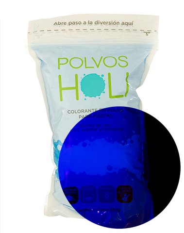 Polvos Holi Glow Azul Fluorescente Maxibolsa 650gr