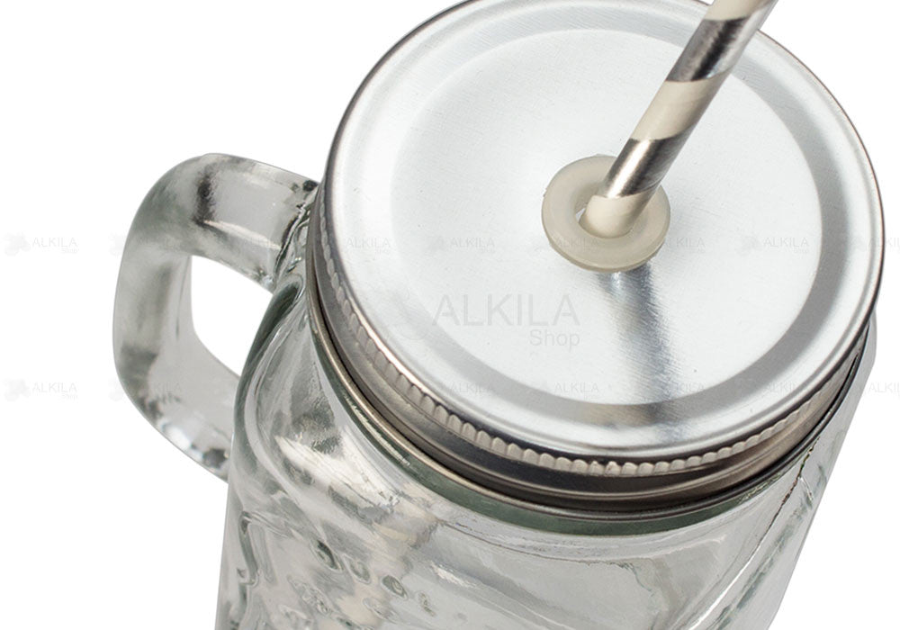 Mason Jars Ice Cold Drink c/Asa 16oz con Tapa y Popote de Papel Paquete con 12 Frascos (473 ml) - Alkila Shop - 4