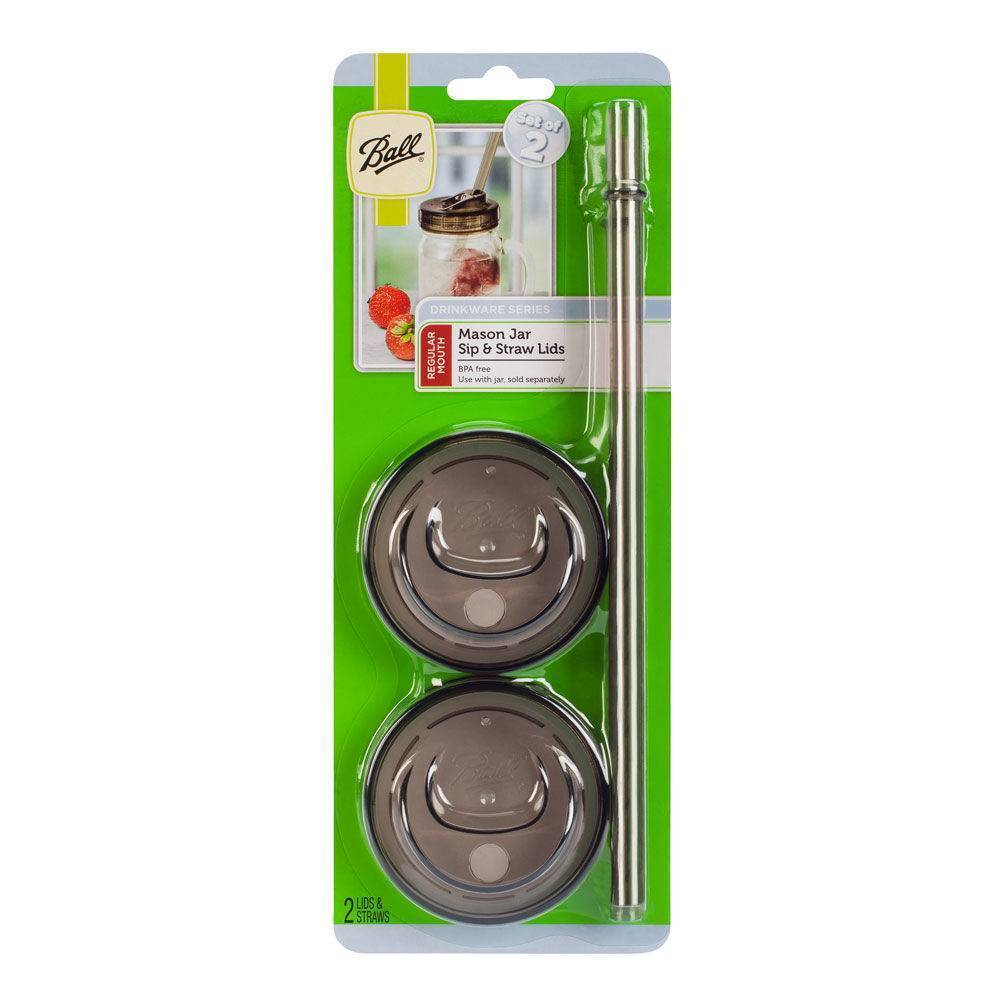 Paquete de Tapas y Popotes de Plástico Ball Humo Boca Regular - Coveme Ball Accesorios Para Mason Jars